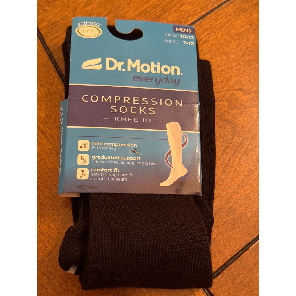 Dr. Motion Mens Compression Socks Knee Hi Black Mild 8-15 mmHg ZMK201 Size 10-13